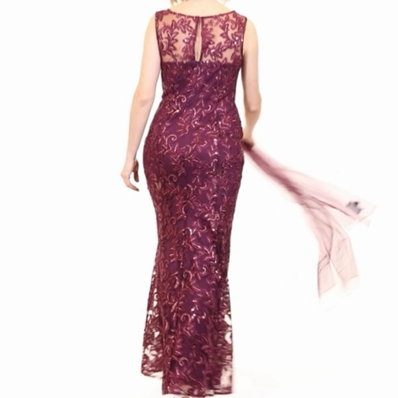 Alex Evenings Two Piece Embroidered Tulle Sleeveless Gown with Shawl Plum Sz 8 - Picture 3 of 12
